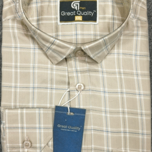 Elite Beige Checked Formal Shirt for Men – Full Sleeve Shirt