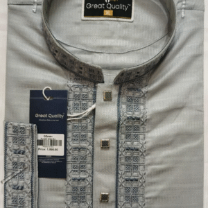 Elite Grey Panjabi for Men – Premium Cotton, Elegant Embroidery & Metal Snap Buttons