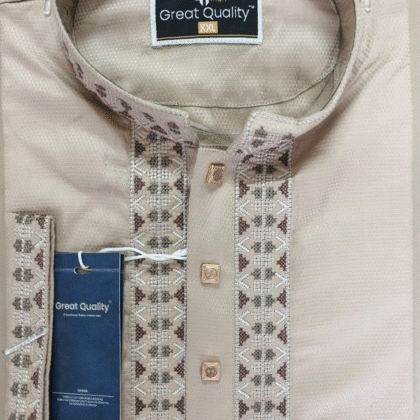 Elite Beige Panjabi with Traditional Embroidery – Premium Cotton