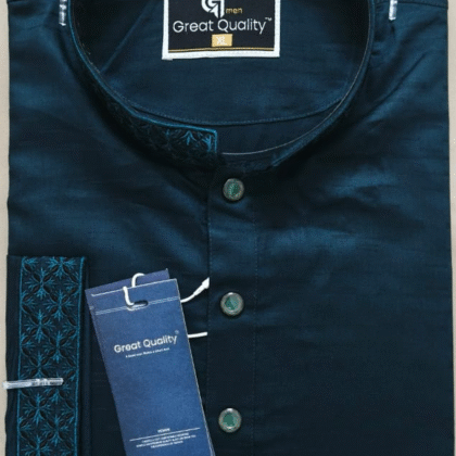 Elite Deep Teal Panjabi for Men – 100% Cotton, Embroidered Collar & Premium Buttons