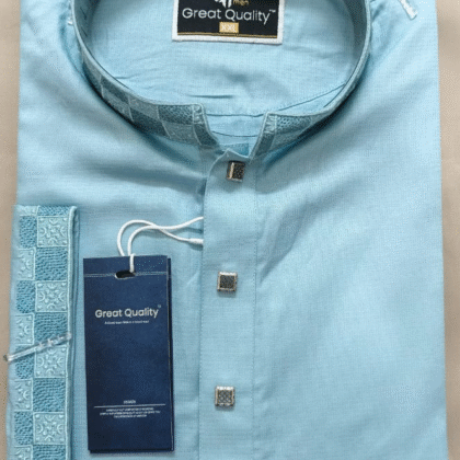 Elite Sky Blue Panjabi for Men – 100% Cotton, Metal Snap Buttons