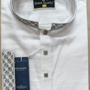 Elite White Panjabi for Men – Premium Cotton with Embroidered Collar & Metal Buttons